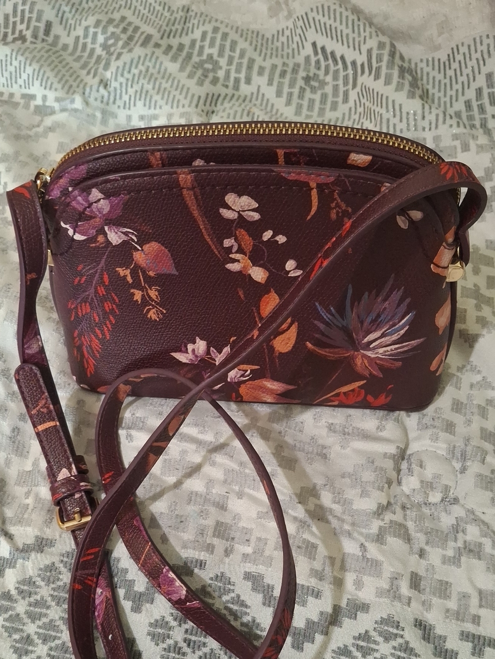 a new day Plum Floral Crossbody Bag with Gold Hardware